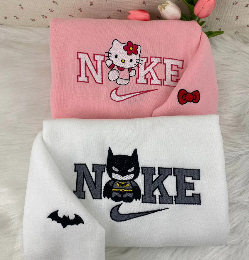 Batman Hello Kitty Couple Hoodie Tshirt Embroidery Embroidered Sweatshirt For Fan