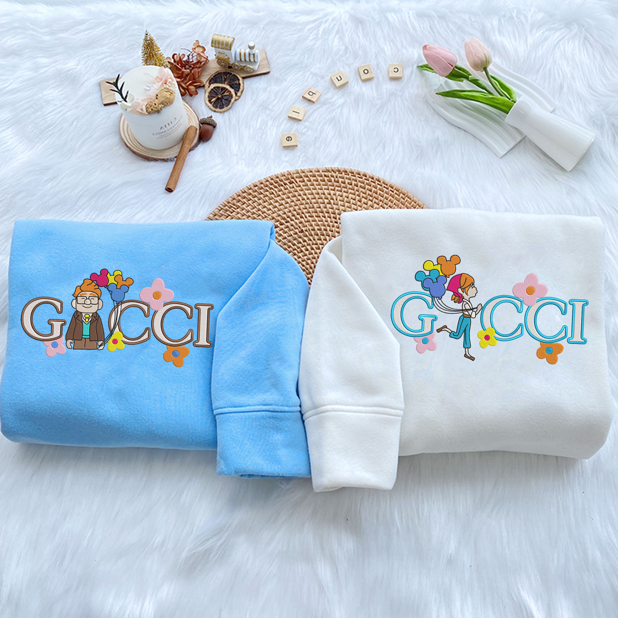 Carl And Ellie x GC1 Couple Shirt, Disney Pixar Up Hoodie, Valentine Custom Name Couple Matching Hoodie Tshirt Embroidered Sweatshirt For Fan