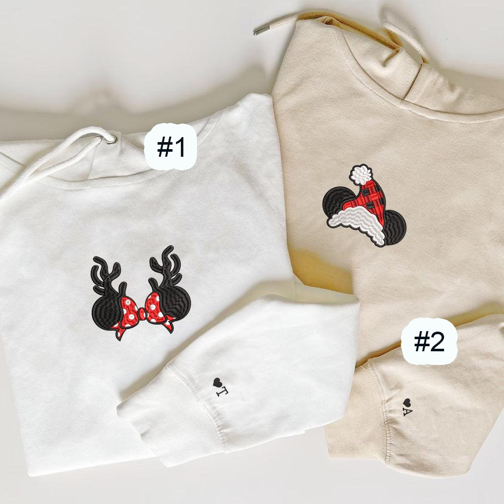 Combo Couple Embroidered Shirt, Custom Embroidered Cartoon Mouses Christmas Couples Embroidered Shirt