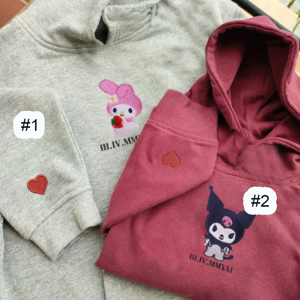 Combo Couple Embroidered Shirt, Custom Matching Couple Shirt, Bunny Couples Cartoon Character Embroidery Shirt