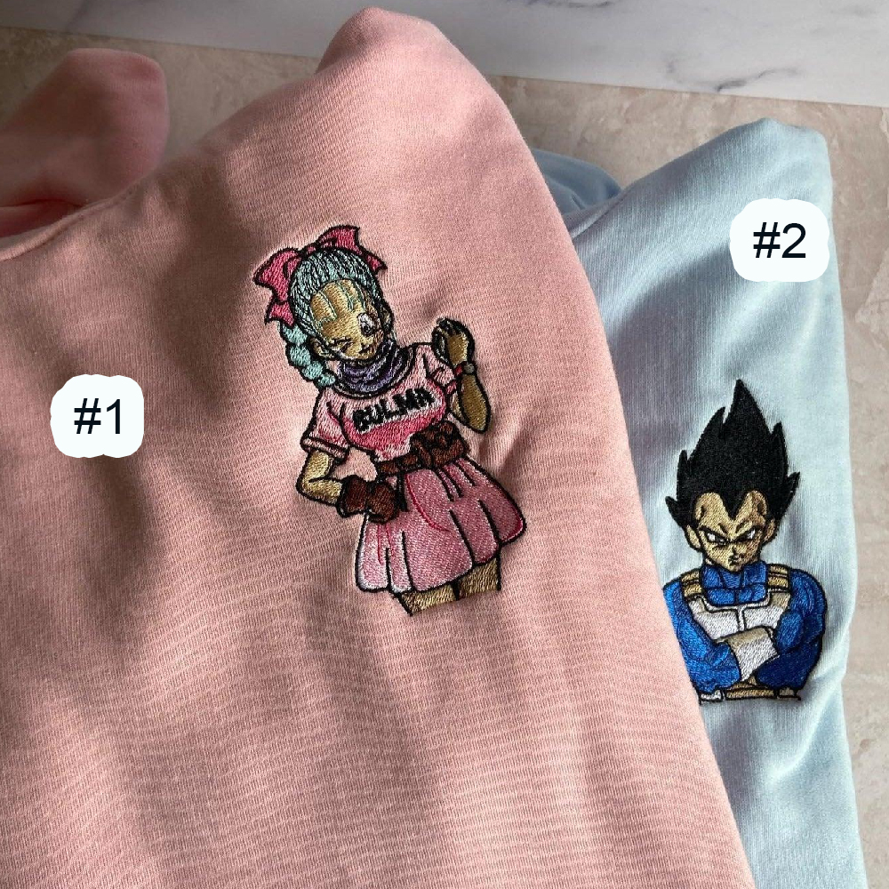 Combo Couple Embroidered Shirt, Custom Matching Couple Shirt, Cartoon Anime Couples Embroidered Matching Shirt