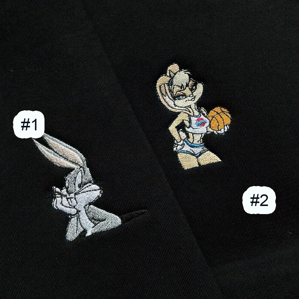 Combo Couple Embroidered Shirt, Custom Matching Couple Shirt, Cartoon Bunny Couples Embroidered Matching Shirt