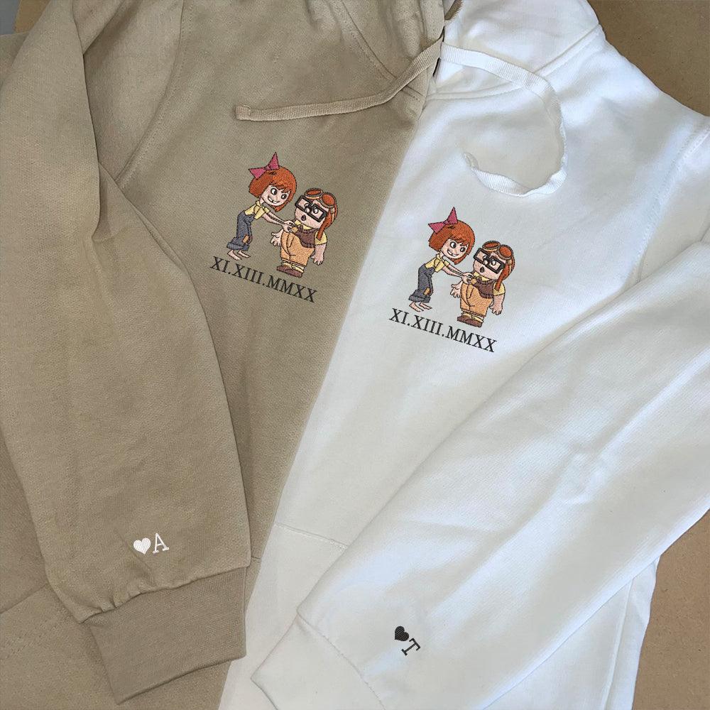 Combo Couple Embroidered Shirt, Custom Matching Couple Shirt, Cartoon Ellie x Carl Couples Embroidered Shirt V3