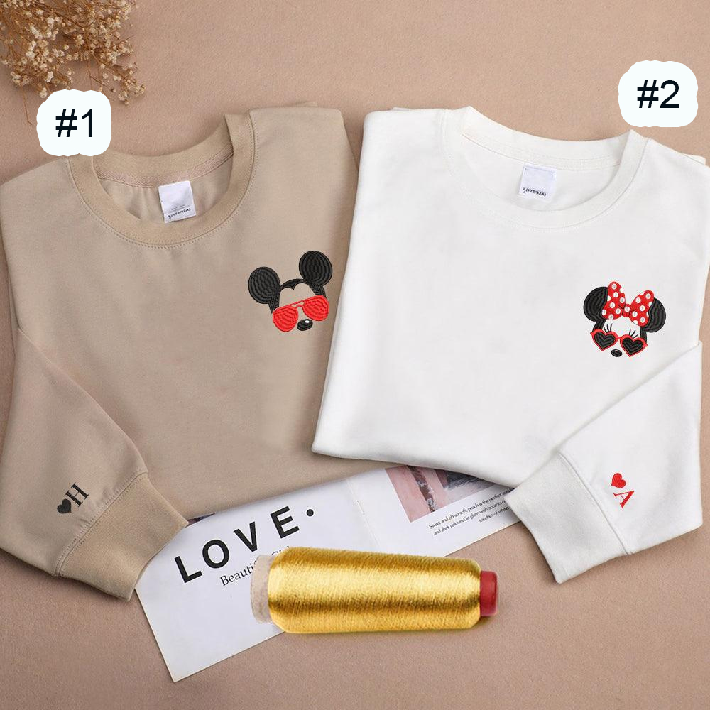 Combo Couple Embroidered Shirt, Custom Matching Couple Shirt, Cartoon Mouses Inspired Couples Embroidered Matching Shirt