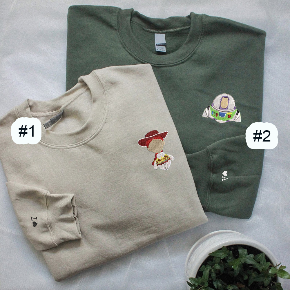 Combo Couple Embroidered Shirt, Custom Matching Couple Shirt, Cute Cartoons Toys Couples Embroidered Shirt