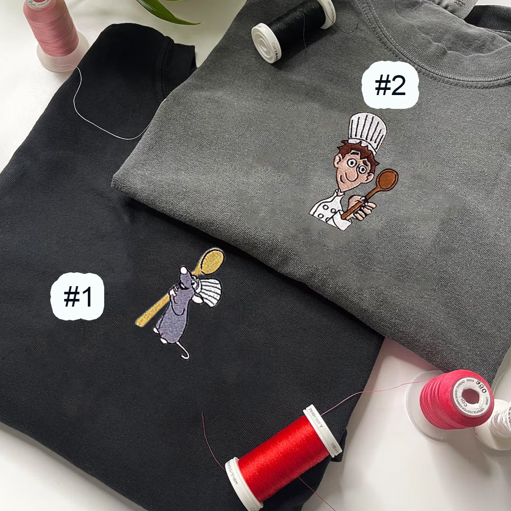 Combo Couple Embroidered Shirt, Custom Matching Couple Shirt, Cute Chef x Mouses Couples Embroidered Shirt