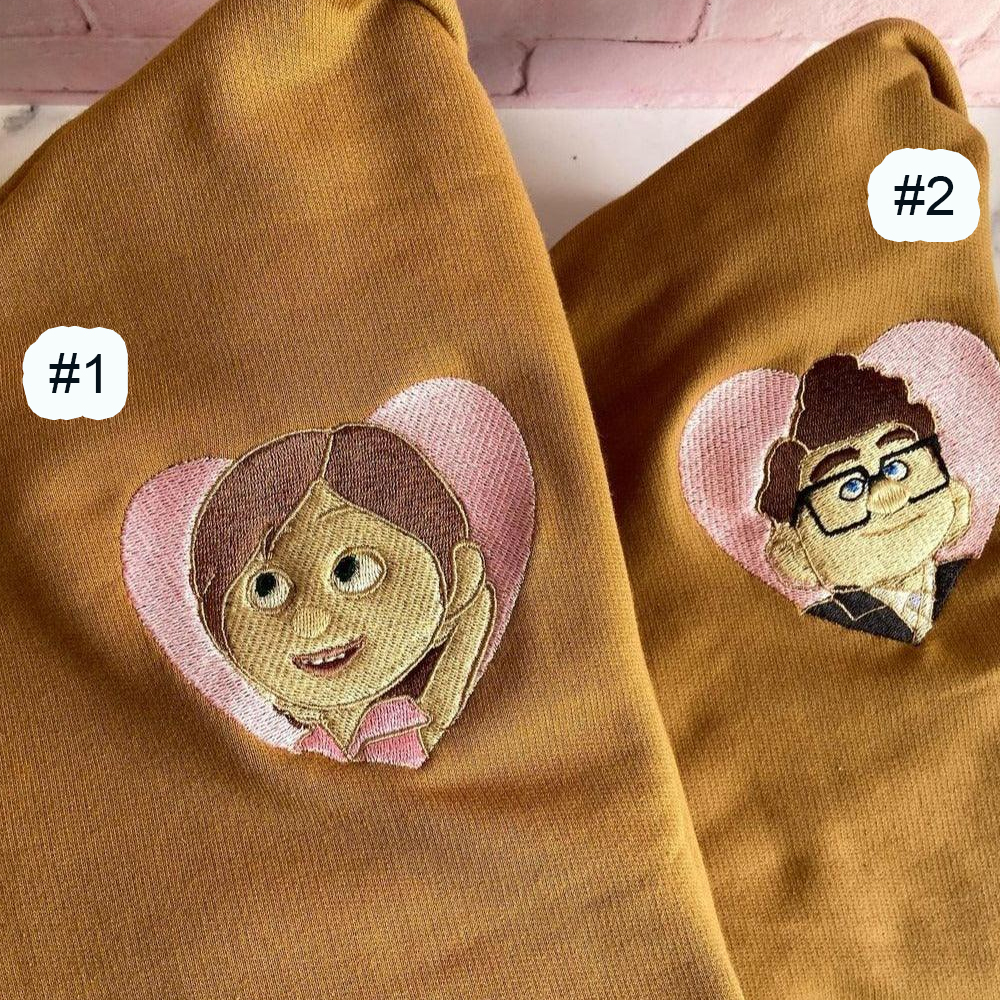 Combo Couple Embroidered Shirt, Custom Matching Couple Shirt, Cute Couples Cartoon Couples Embroidered Matching Shirt