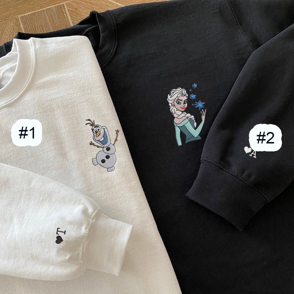 Combo Couple Embroidered Shirt, Custom Matching Couple Shirt, Cute Frozen Princess Couples Embroidered Shirt