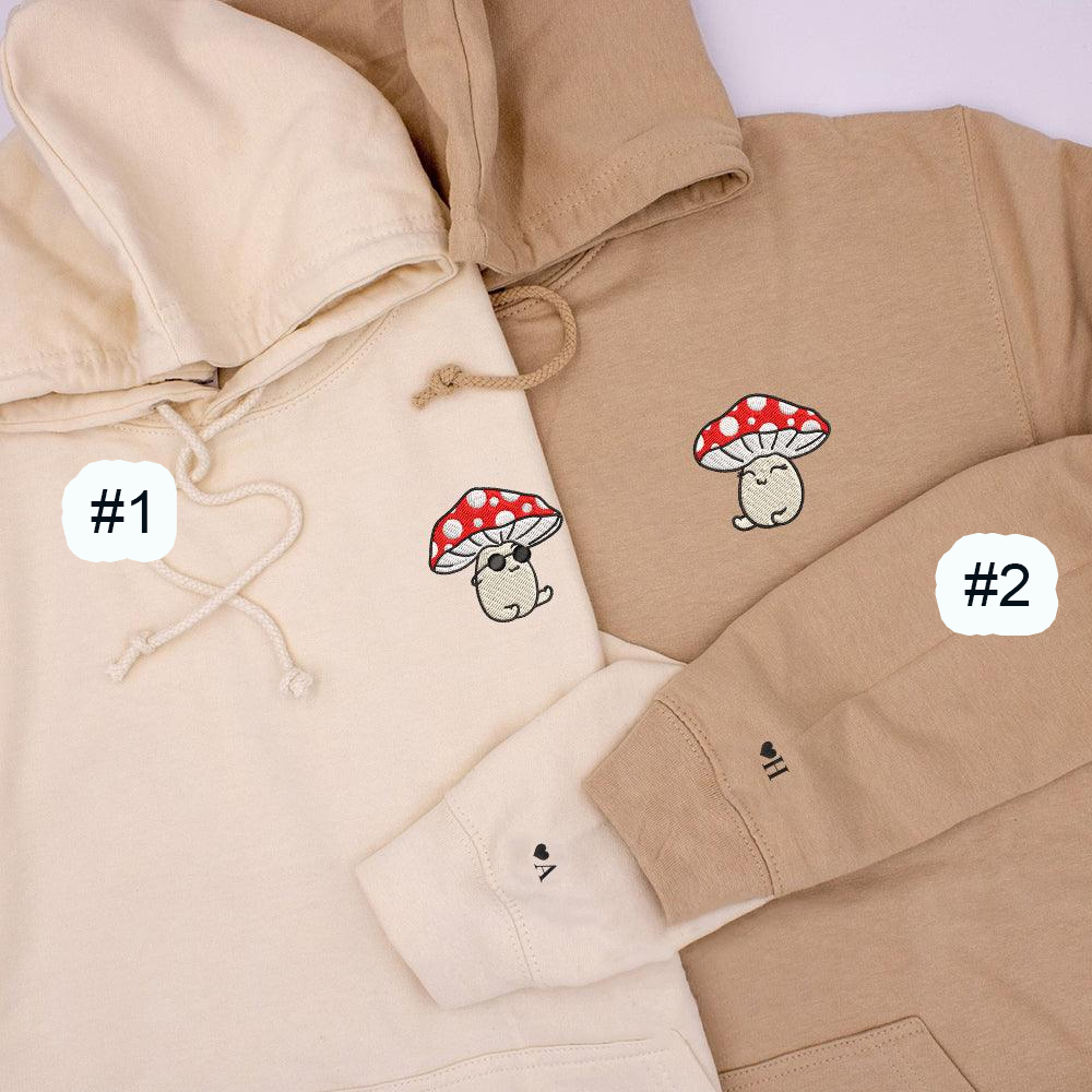 Combo Couple Embroidered Shirt, Custom Matching Couple shirt, Cute Mushroom Cartoon Couples Embroidered shirt