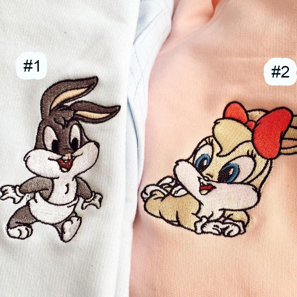 Combo Couple Embroidered Shirt, Custom Matching Couple Shirt, Cute Rabbit Cartoon Couples Embroidered Matching Shirt