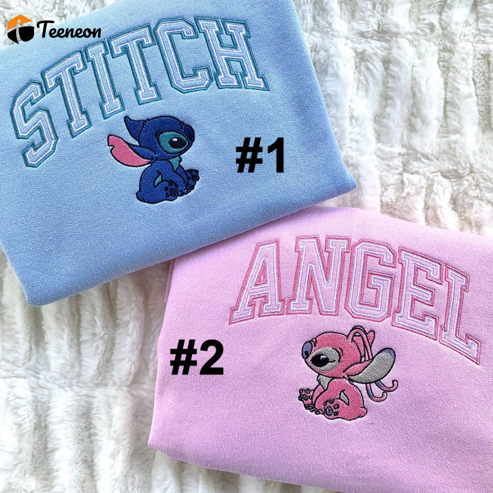 Combo Couple Stitch And Angle Disney Embroidered Unisex Tshirt Hoodie Sweatshirt, Birthday Gift, Gift for Him Her