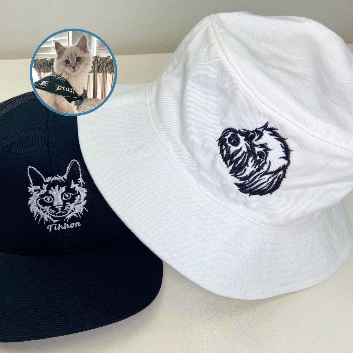 Custom Dog Face Outline Embroidered Bucket Hat