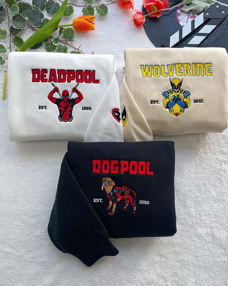 Deadpool & Wolverine Dogpool Hoodie Tshirt Embroidery Embroidered Sweatshirt For Fan