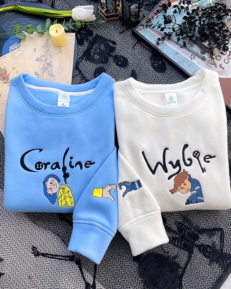 Halloween Horror Movie Coraline Wybie Hoodie Tshirt Embroidery Embroidered Sweatshirt For Fan