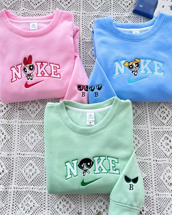 The Powerpuff Girls Blossom, Bubbles, Buttercup Couple Matching Hoodie Tshirt Embroidery Embroidered Sweatshirt For Fan