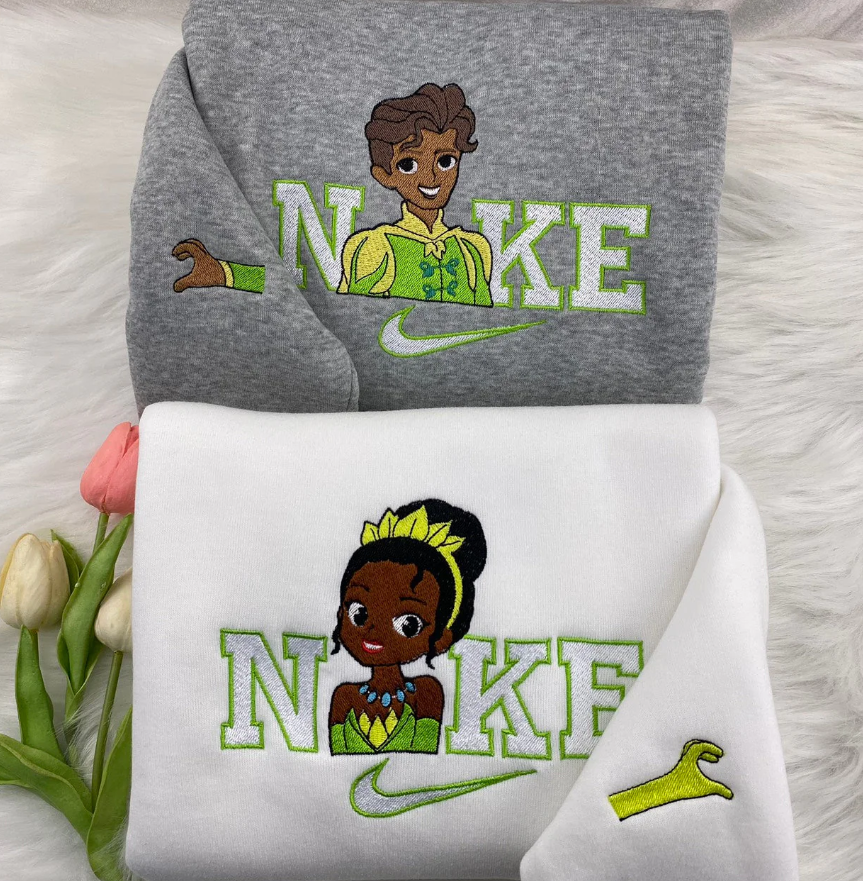 Tiana & Naveen Frog Disney Couple Hoodie Tshirt Embroidery Embroidered Sweatshirt For Fan